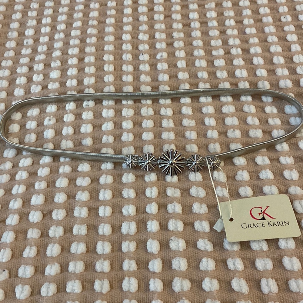 Grace Karin silver waist floral belt